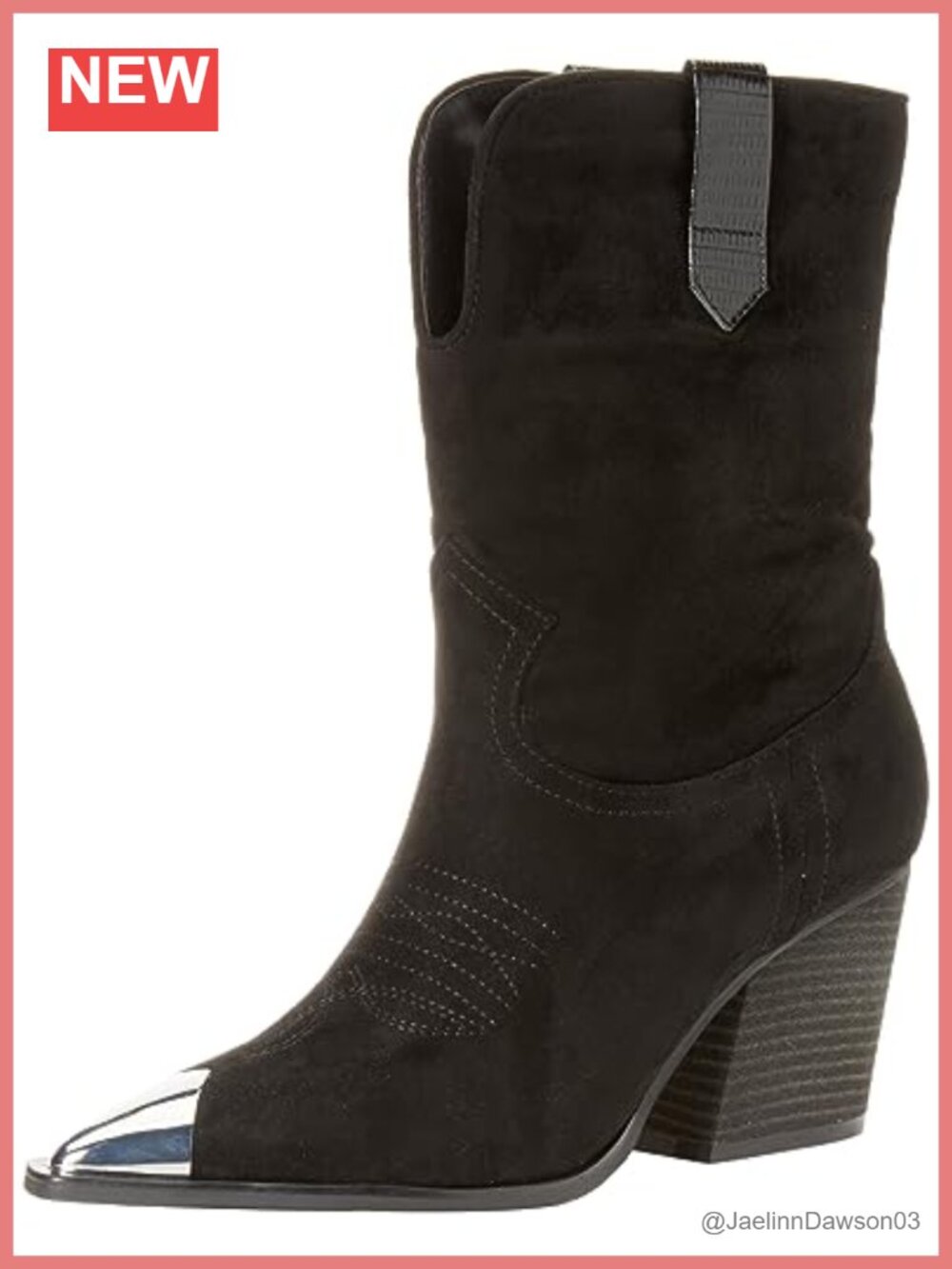 Heeled Cowboy Boot Mid-Calf Pointed Toe Textile
